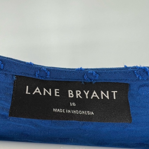 Lane Bryant royal blue long sleeve 16 Swiss dot v-neck top popover cutout detail - Picture 5 of 8